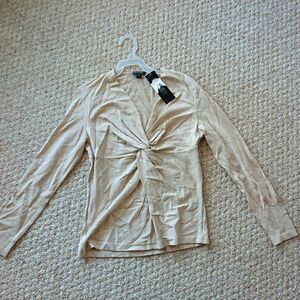 Lafayette 148 gold tone V neck knotted top size M